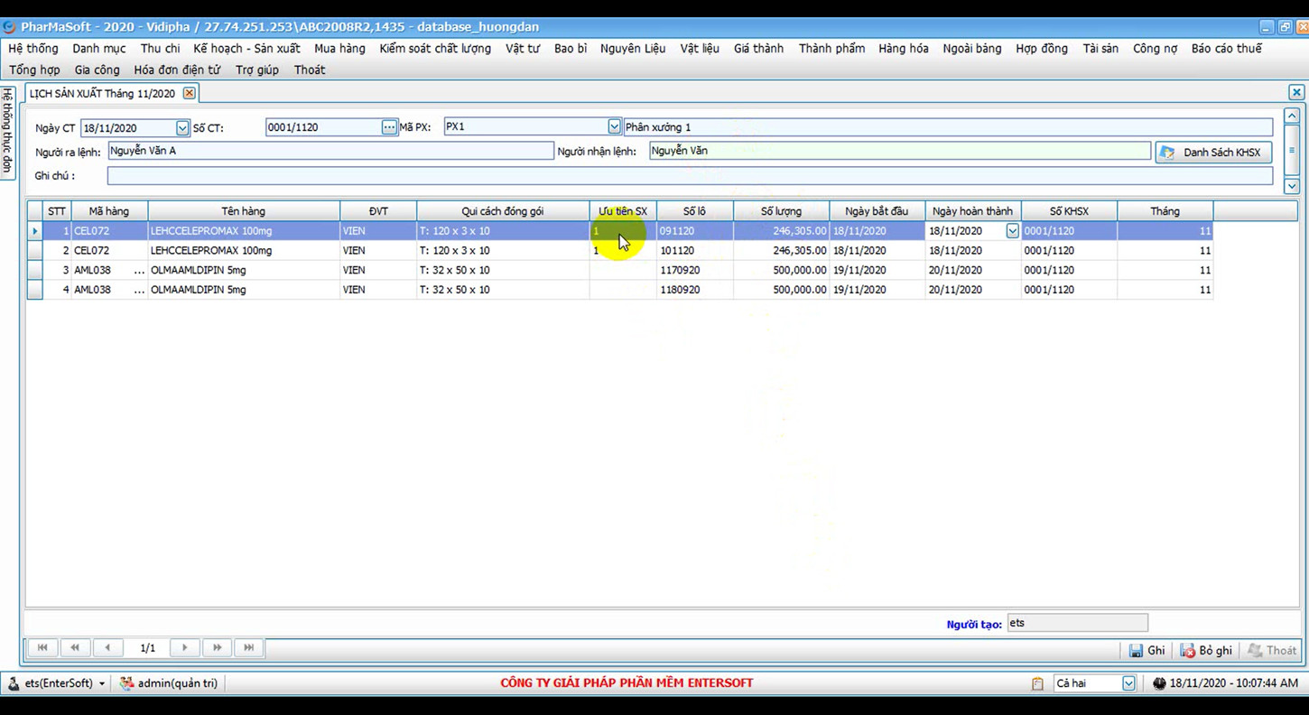 Production scheduling